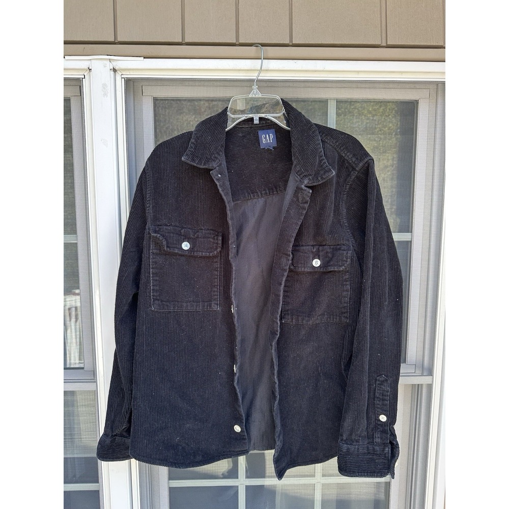Vintage Gap Corduroy Shirt Jacket Mens Button Up Heavyweight Black medium - Picture 2 of 3